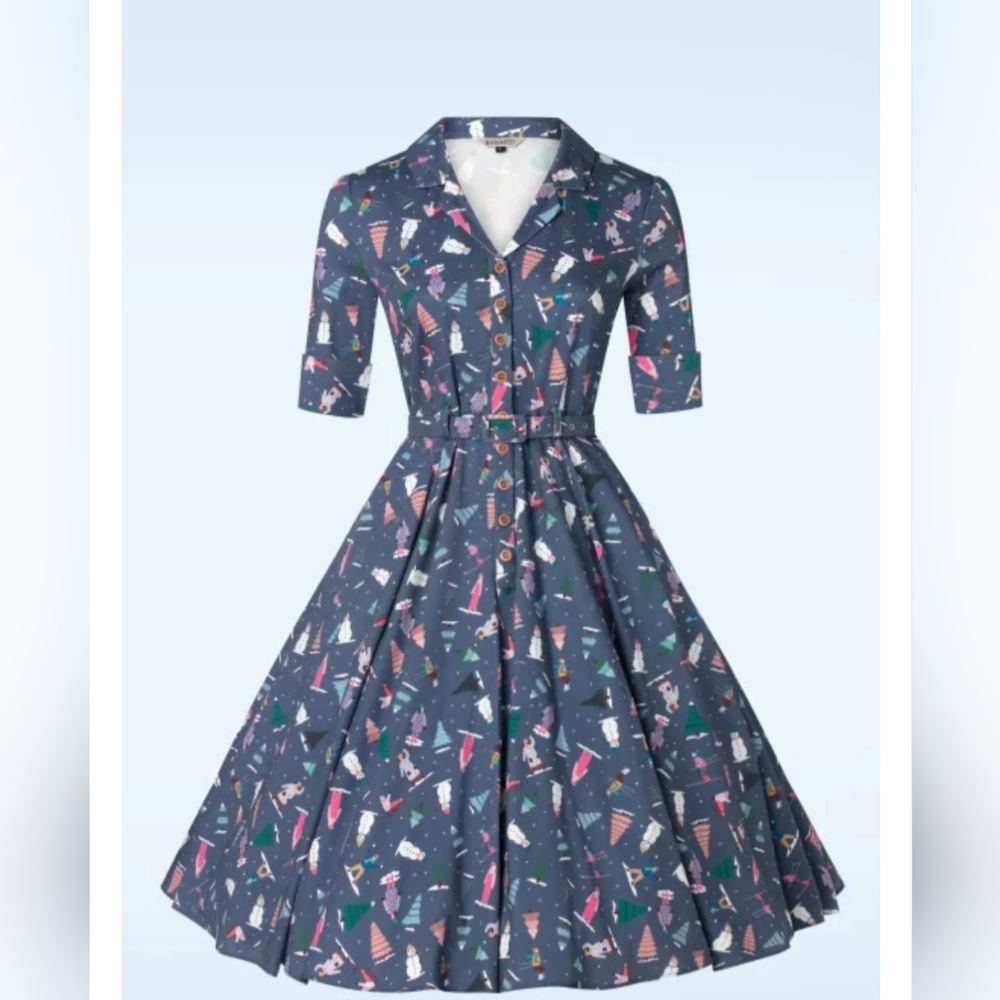 Ski Snow Season Button Dress in Blue